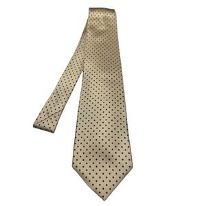 Lands End Mens Gold Navy Blue Polka Dot Silk Tie Handsewn USA Long Boxed